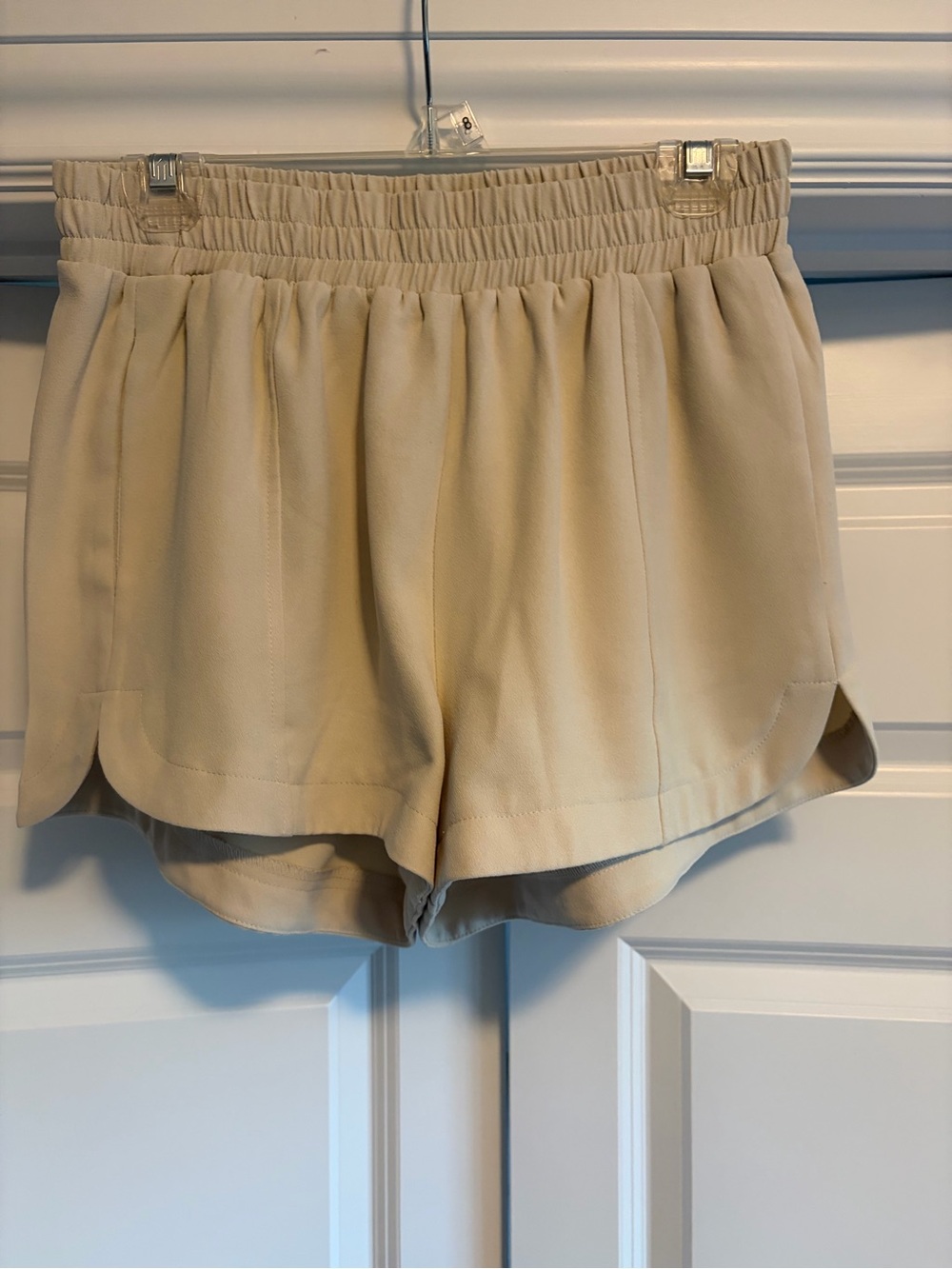 Light Beige Women's Relaxed Waistband Shorts lined and has pockets
